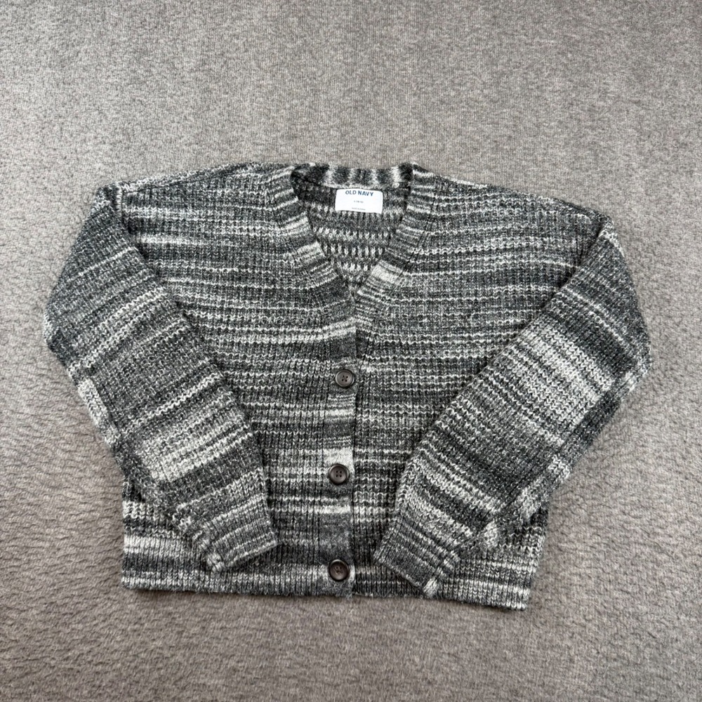 Old Navy Cardigan Girls Size L 10-12 Gray Marled Knit Button Front Sweater